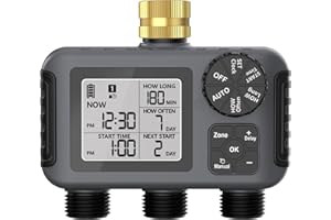Haozee Ordinateur d'arrosage avec 3 sorties contrôlées indépendamment, minuterie d'arrosage avec retard de pluie/mode automatique et manuel, grand écran LCD, minuterie d'eau pour jardin, pelouse