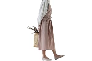 Achsoo Grembiule in Cotone Tinta Unita Impermeabile con Tasche Cinghie Incrociate sul Retro Grembiuli con Bavaglino Casual Gonna Rotonda Abito per Cucina Giardinaggio Caffetteria