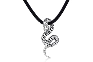 DonDon, collana in pelle, da uomo, lunga 50 cm, con ciondolo a forma di serpente in acciaio inox con pietra bianca. Un sacchetto di velluto incluso