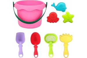 Falafoty 8pcs Eimer Strand Spielzeug Set Portable Beach Playset Kinder Strand faltbar Spaten Sand Eimer mit Griff Sommer Strand Party Wasser im Freien Spaß Werkzeuge für Jungen Mädchen (Bunte)