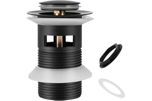 NTMAICHY Slotted Basin Waste Pop Up Sink Plug Replacement with Overflow, G 1 1/4" BSP Connection Push Button Click Clack Plug, Allows Water to Drain Away Black