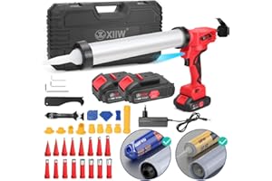 XIIW Pressa per cartucce elettrica in silicone con 2 batterie (21 V 2 Ah), pistola a cartuccia 7840 N con LED, 16 X ugello di tenuta, 6 X base di ricambio, 0-32 mm/s, 6 velocità, per salsiccia da 600 ml,