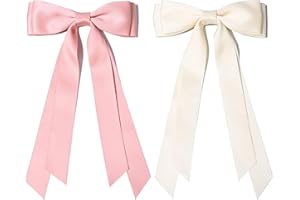 ZUFIO 2PCS Silky Satin Hair Bows Clip Hair Ribbon Ponytail Holder Accessories Slides Metal Clips Bow for Women Girls Toddlers Teens Kids (Cream+Pink, S)