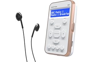 Portable DAB/DAB+ & FM Digital Radio | Sports Earphones Included | Clear Digital Display | Rechargeable Battery (10-12 Hours) | Perfect for Sports, Hiking or Working | AZATOM A2 (White/Rose Gold)