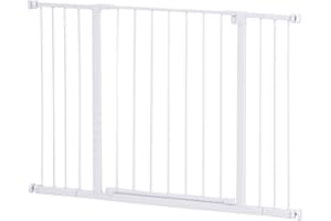 PawHut Barrera de Seguridad Longitud Ajustable 72-107 x 76 cm sin perforación de Metal, plástico Blanco