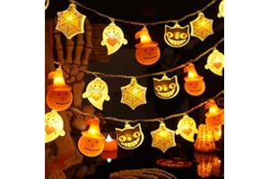 Qillnyy Catena luminosa decorativa per Halloween, 4 m, 4 m, 20 LED, 4 tipi di luci decorative a forma di zucca, fantasma, ragnatela, gatto, 2 batterie AA per Halloween, feste, camere