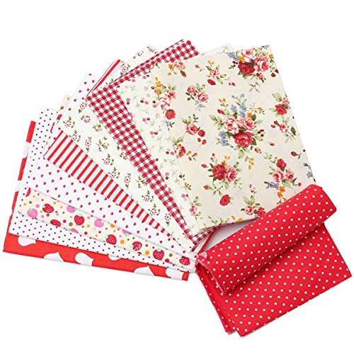 KING DO WAY 10 Stueck Stoffpakete Patchwork Stoffe Baumwolle Stoffreste Paket Reste Rot 45cm 45x45cm - 5