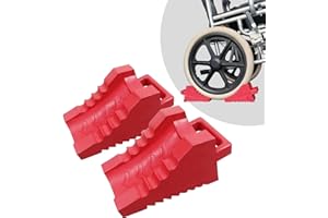 ROBLOCK 2 Pack Rubber Wheelchair Chock Stopper with Handle for Wheelchair Stability Hospital Garden Dinner Room- Red