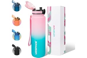 UZSPACE Sports Water Bottle with Strainer - BPA Free Drinking Bottles for Adults - Gym Water Bottle with Capacity Scale - Daily Water Intake Bottle for School or Fitness & Outdoors