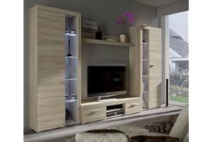 MEBLINE Wall Unit Rumba XL – Wohnwand Wohnzimmer RGB – Wohnzimmer Möbel – Wohnwand Modern – Lowboard Wohnzimmer – Wohnzimmer Schrankwand – Wohnzimmer Möbel Modern