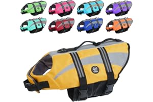 EMUST Chaleco salvavidas para perros grandes, chaleco salvavidas para perros pequeños, medianos/grandes con asas de rescate dobles, amarillo, L