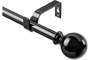 VUYNUXS Curtain Poles for Windows 76 to 135 CM, 19MM Diameter Adjustable Drapery Rods for Eyelet Curtains, Extendable Metal Curtain Poles, for Living Room Bedroom, Black