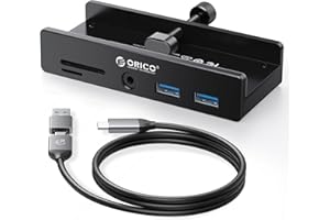 ORICO Hub USB 3.0, zacisk koncentrator USB z dodatkowym portem zasilania, aluminiowy adapter USB C z 2 portami danych USB-A, AUX 3,5 mm, czytnik kart SD/TF do komputera stacjonarnego (czarny)