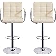 Bar Stools with Armrest, Height Adjustable Cuban Bar Chairs Synthetic Leather 360° Swivel Kitchen Stool with Backrest and Footrest for Breakfast Bar, Counter, Kitchen and Home (Set of 2 Stools, Beige)