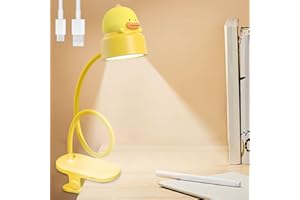 BAIFULAI Lampada da lettura 2 in 1 piccola anatra gialla, batteria ricaricabile USB, lampada a pinza con 3 modalità di luminosità, anti luce blu, 360°, flessibile, lampada da lettura a LED per bambini per