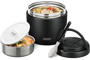 Itslife Thermos per Alimenti 970ml, Contenitore Termico per Alimenti con Cucchiaio Pieghevole, Thermos Pappa Acciaio Inossidabile per Zuppa, Porridge, Riso, Frutta, Nero