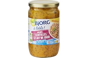 BJORG Mijoté Lentilles et Lait de Coco – Plat Cuisiné Bio – Végétarien et Vegan – Format Familial - 1 bocal 630 g