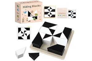 71NMLY Intelligence Puzzle Set Montessori Educational Toys Pattern Blocks Hidden Block Puzzle for Toddlers Over 1 2 3 Year Olds Children Handmade Toys Birthday Gift for Boys and Girls (Black+White)