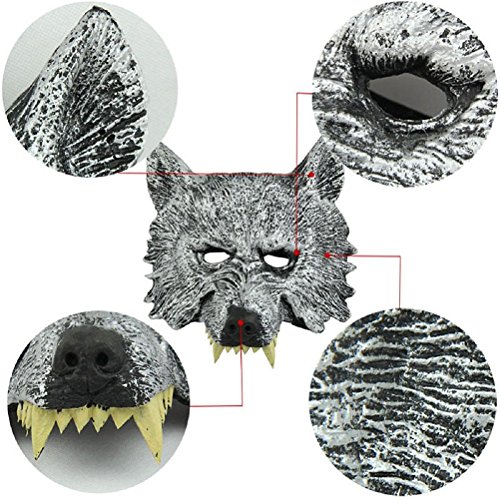 Pixnor Kopf-Maske für Cosplay Wolf Halloween grau zu maskieren - 4