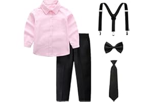 amropi Jungen Kurzarm Bekleidungssets Hemd mit Fliege + Hosenträger Hosen Strampler Anzug für 3-12 Jahre