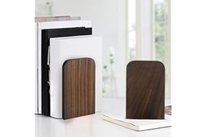 ALEOHALTER 2 Pcs Natural Bamboo Bookend, Black Walnut Wood Heavy Duty Book Ends, Anti Slip Book Stand Holder Bookshelf Ends for Home Office Library School Study Decoration
