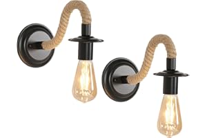 Delaveek 2 Pièces Applique Murale Intérieure, Lampe Murale Vintage en Corde de chanvre,Applique Murale Chambre Rétro E27 pour Couloir Escaliers Salon Chambre à Coucher Bar