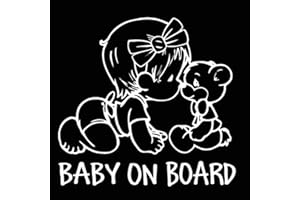 EROSPA® Auto-Aufkleber KFZ - Baby On Board - Mädchen mit Teddy - Car-Sticker (Silber)