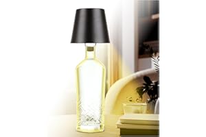 AddLiving LED Flaschenlampe | Akku-Lampe mit Touch-Funktion | Nachttischlampe dimmbar | Lampenschirm | 3 Lichtfarben | 56 LEDs | Wetterfest IP44 | Bottle Light | Inkl. 3 Flaschenaufsätze (Schwarz)