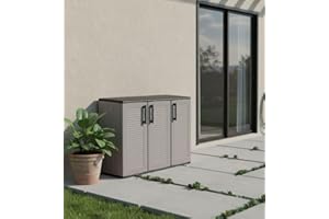 Dmora - Armadio da esterno Gesves, Mobile balcone multiuso, Armadietto outdoor 3 ante, 100% Made in Italy, 102x37h84 cm, Grigio e Nero, Finitura righe