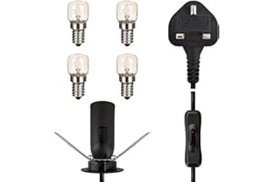 Haraqi Salt Lamp Replacement Light Fitting with Button Switch +Safe Plug and 4 Salt lamp Bulbs (E14 Original Replacement),| Himalayan Salt lamp Cord