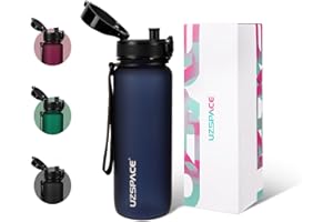 UZSPACE Sports Water Bottle with Strainer - BPA Free Drinking Bottles for Adults - Gym Water Bottle with Capacity Scale - Daily Water Intake Bottle for School or Fitness & Outdoors