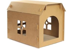 FUDAJO Maison pour Chats Niche en Carton Cabane Fenêtre et Système de raccordement Nichoir Griffoir