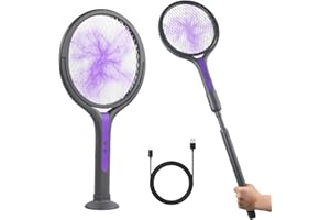 Focenat Rotierender Kopf Wiederaufladbar Elektrische Fliegenklatsche Elektrisch Extra Stark Elektro Fliegenklatsche Elektrisch Fliegenfalle Mückenfalle Mit einem Teleskop Verlängerungsstab