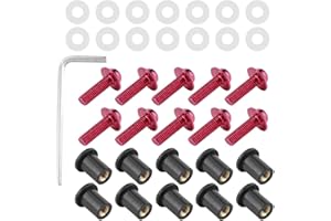 TBEST visserie bulle moto, vis bulle moto,Écrous De Boulon, 10 Pièces Boulons De Pare-Brise De Moto Rondelles D'Écrou Kit De Montage De Carénage De Moto Universel (Rouge)