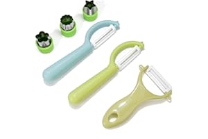 Goodchef set de 6 éplucheurs pour enfants pour couper les fruits, les légumes et plus encore, sans danger pour les mains, comprend un coupe-biscuit vert et un éplucheur pour enfants.