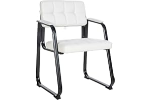 CLP Chaise Visiteur Canada B - Assise et Dossier Rembourré avec Revêtement en Similicuir - Chaise de Cuisine avec Accoudoirs - Piétement en Méta, Couleur:Blanc