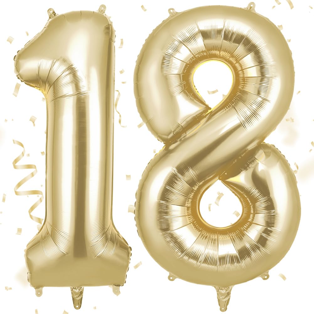 OFFCUP Heliumballonnen, 105 cm (40 inch), folieballonnen, verjaardagsballon, grote cijfers, ballonnen voor verjaardag, bruiloft, feest, decoraties, feestbenodigdheden (Lichtgoud)