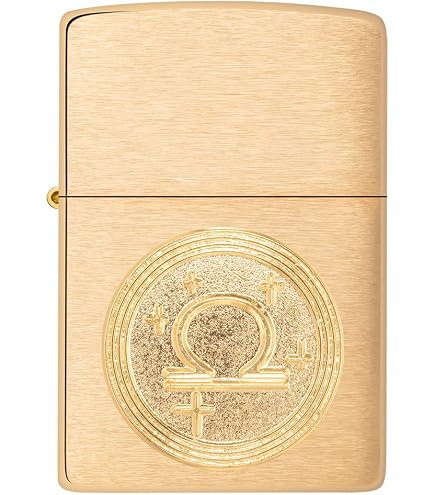Zippo Accendino antivento – emblema Pesci – Finitura in ottone spazzolato – Ricaricabile per tutta la vita – Fiamma regolabile – Confezione regalo – Costruzione in metallo – Made in USA