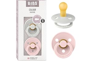 BIBS Colour Paquete de 2 chupetes. Libre de BPA, Tetina redonda. Látex natural, Talla 1 (0-6 meses), Haze/Blossom