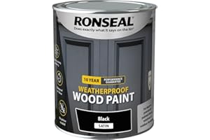 Ronseal 10 Year Weatherproof 2 in 1 Wood Paint Black Satin 750ml