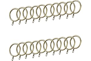 MERCURY TEXTIL- Anillas de Cortina de Metal de 32mm Diámetro Interno con Gancho Fijo para Barras, Anillas para Colgar Cortinas. (20, Dorado)
