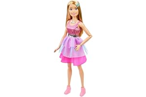 Barbie - Bambola grande con capelli biondi, alta 71 cm con abito rosa scintillante, collana, fermaglio per capelli e tanti accessori, giocattolo per bambini, 3+ anni, HJY02