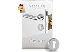 Vellure® Zestaw klamek do drzwi ze stali nierdzewnej (w zestawie szablon do wiercenia i instrukcja montażu) klamki do drzwi wewnętrznych zestaw - okucia drzwi - klamki drzwi wewnętrzne - zestaw klamek