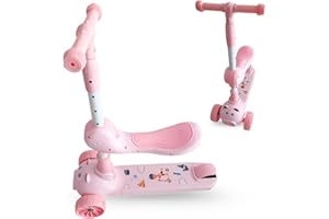 CHLOENCE MONOPATTINO CON SEDUTA BAMBINO - Ruote In PU Con Luci Lampeggianti, Monopattino Bambina Altezza Regolabile, Monopattino Bambino Con Sedile Pieghevole, Ideale Da 2 A 6 Anni