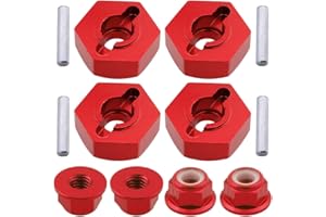 HobbyPark Aluminum 12mm Wheel Hex Nuts & M4 Lock Nuts for 1/10 Scale RC Car Truck Crawler Buggy Short Course(8-Pack) (Red)