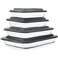 8-Piece Deep Glass Baking Dish Set with Plastic lids,Rectangular Glass Bakeware Set with BPA Free Lids, Baking Pans for Lasag
