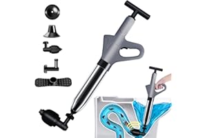 SJDUOCAI Déboucheur WC à Air Comprimé,Déboucheur à Pompe avec Baromètre,Déboucheur de Toilette Haute Pression avec 4 Têtes Remplaçables,Déboucheurs Ventouses pour Lavabo,Baignoire,Tuyau d'égout (Gris)