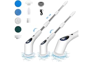 ZEYXINH Spazzola Elettrica per Pulizia, Spazzola Rotante Pulizia Casa con 9 Testine Sostituibili, con 135cm Impugnatura Regolabile, 3 Velocità Spazzola Elettrica per Bagno,Vasca, Cucina, Auto