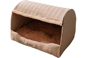 Galatée Cama para Perros, Cama Cueva para Gatos Suave, Plegable y Lavable con Cojín Desmontable, Bonita Casa para Gatos, Nido para Mascotas De Interior con Base Antideslizante(2XL, Marrón Claro)
