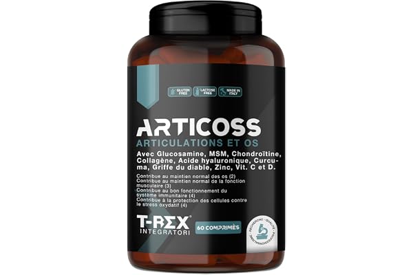 ARTICOSS, Glucosamine, Chondroïtine, MSM, Harpagophytum Supplément pour Articulations, Os es Cartilage avec Vitamine C et Vitamine D, Collagène et Acide Hyaluronique. 60 comprimés
